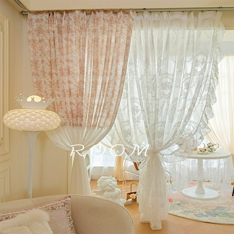 Home Office Romance - Splicing Design Romantic Lace Flower Drapes