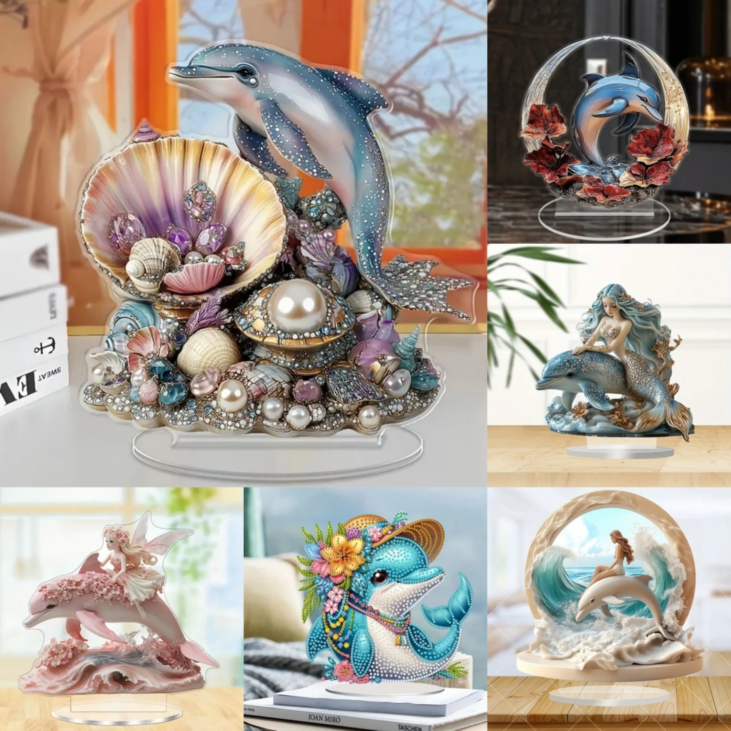 Office Table Home - 2D Flat Acrylic Dolphins & Pearls