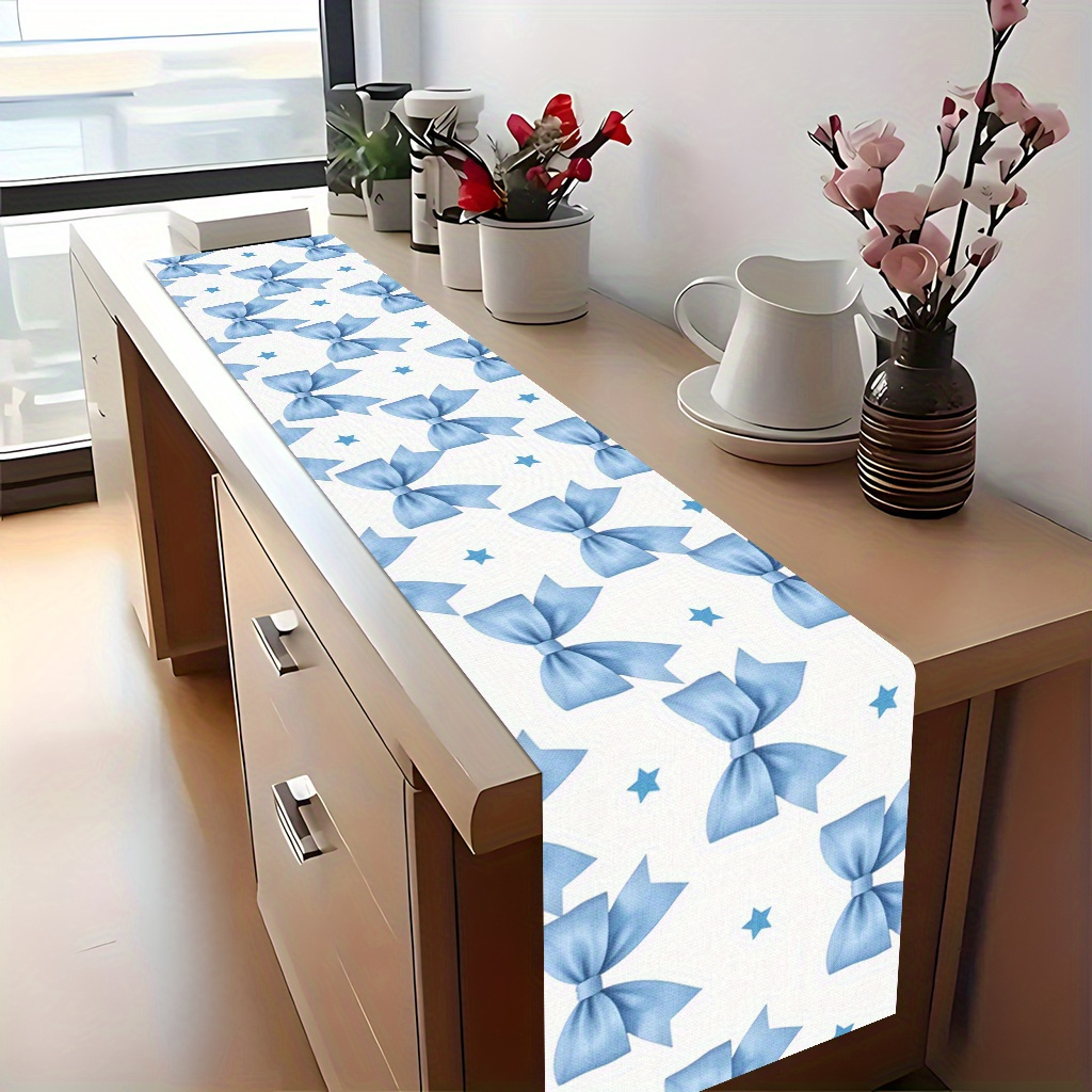 Home Office News - 1pc Blue Bow Table Runner Festive