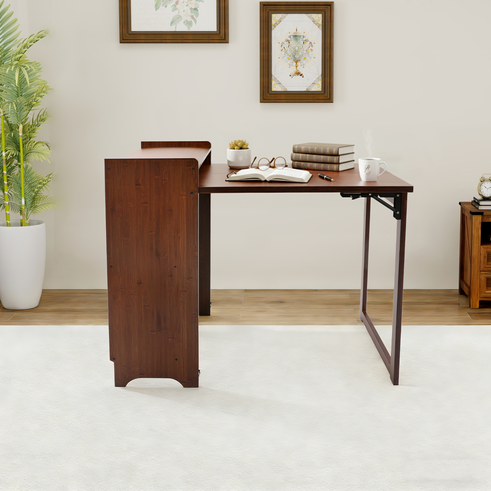 Folding Desk with Storage Shel - Home Office Hideaway Desk ulasan dan harga