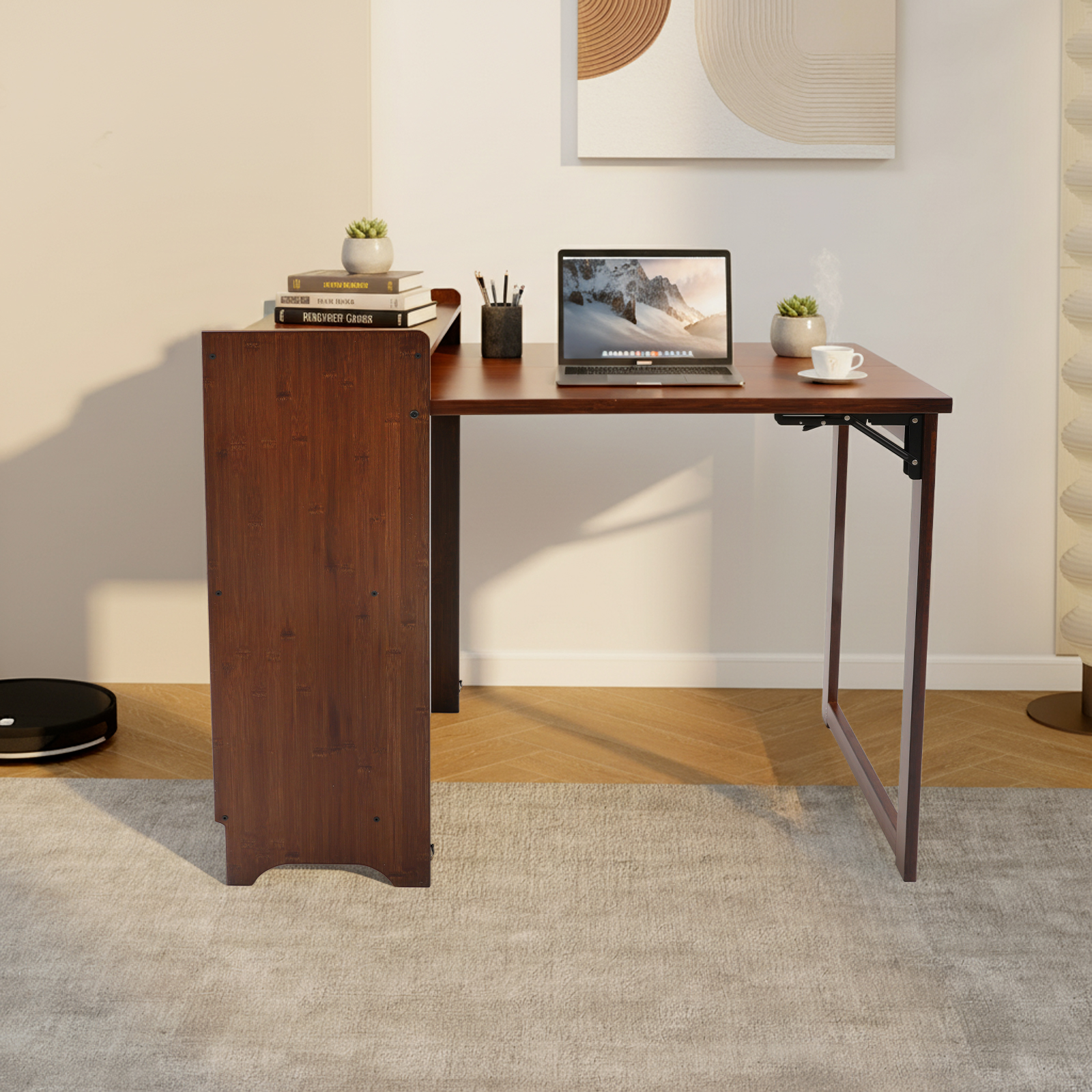 Walnut Color Folding Desk With - Home Office Hideaway Desk ulasan dan harga
