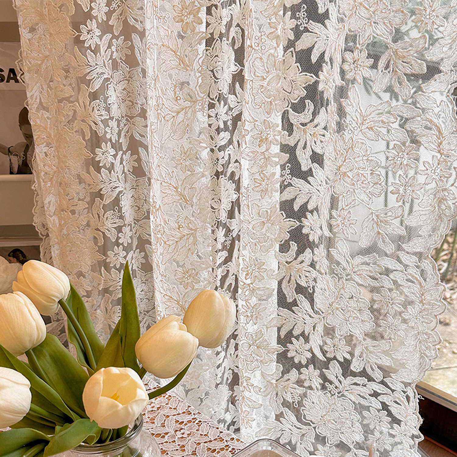 3D Flower Lace Curtains for Be - Home Office Romance ulasan dan harga