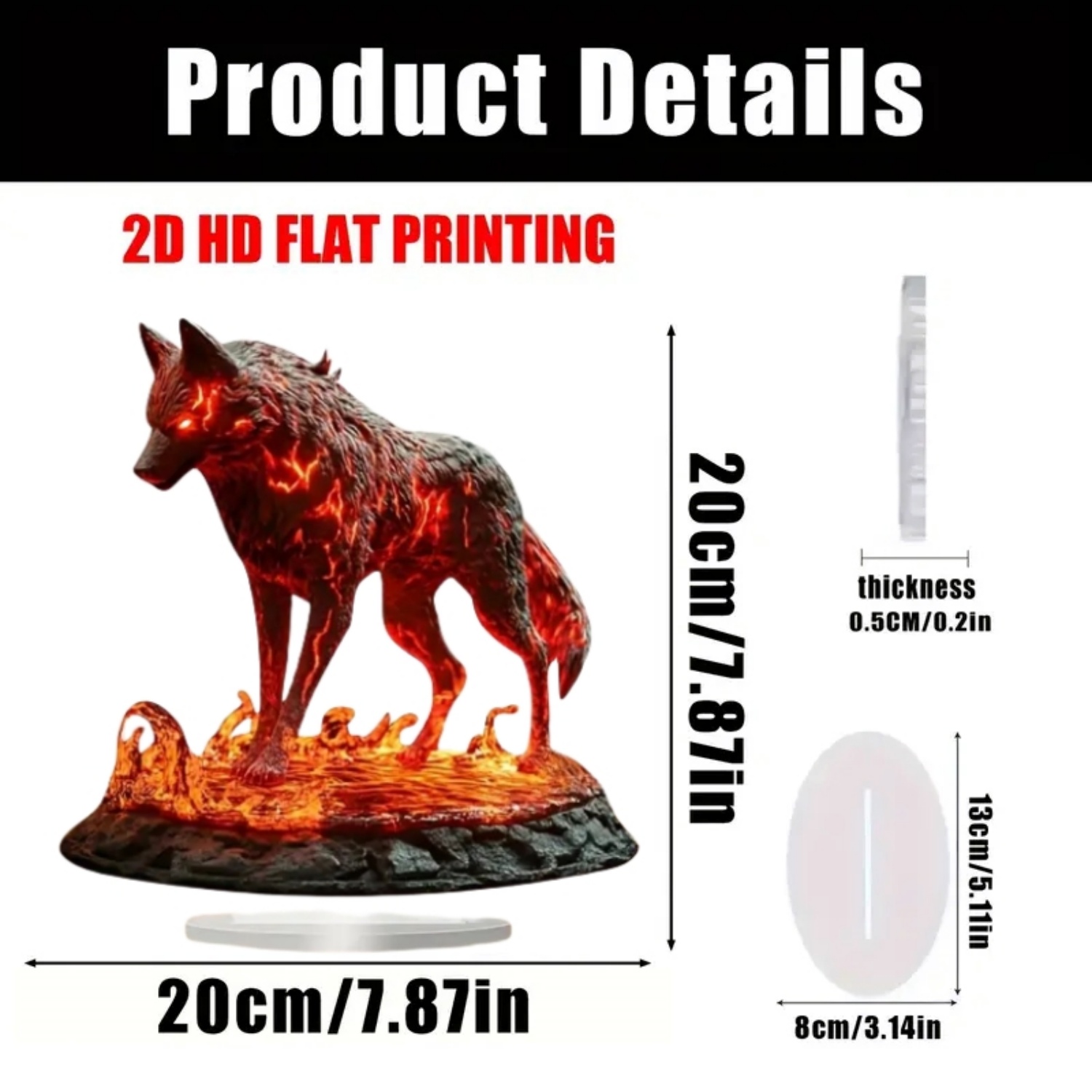 Flame Wolf Statue,2D Flat Acry - Office Table Home ulasan dan harga