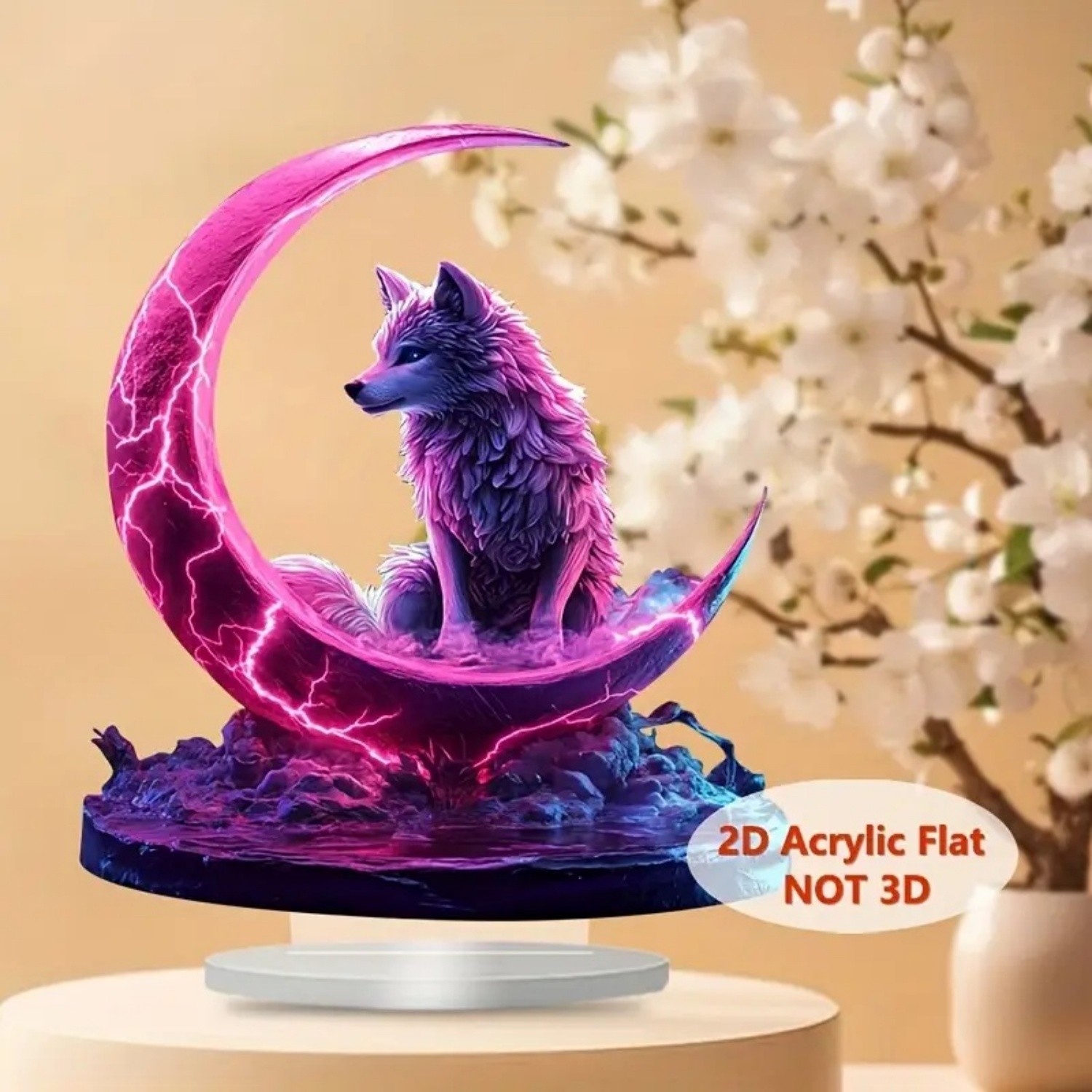 Flame Wolf Statue,2D Flat Acry - Office Table Home ulasan dan harga