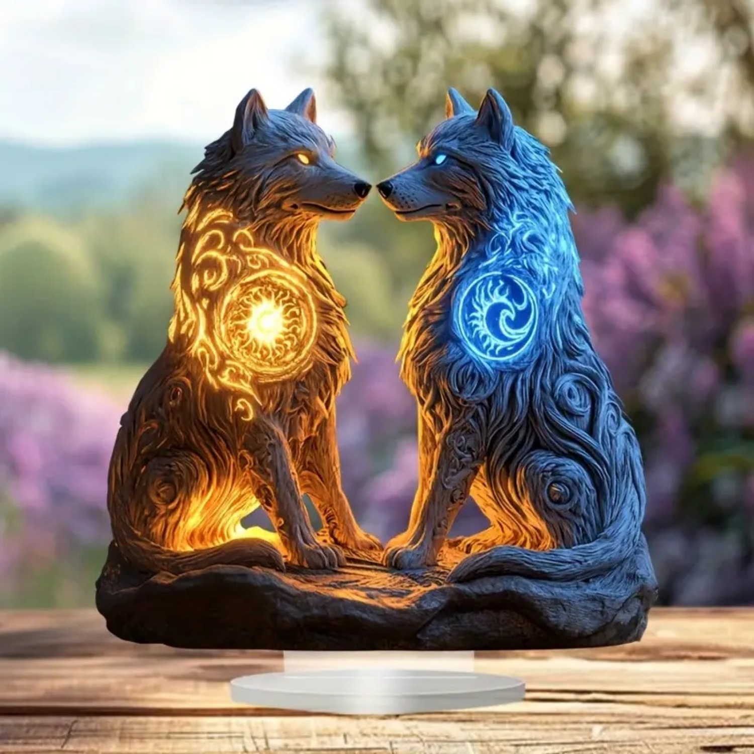 Flame Wolf Statue,2D Flat Acry - Office Table Home ulasan dan harga