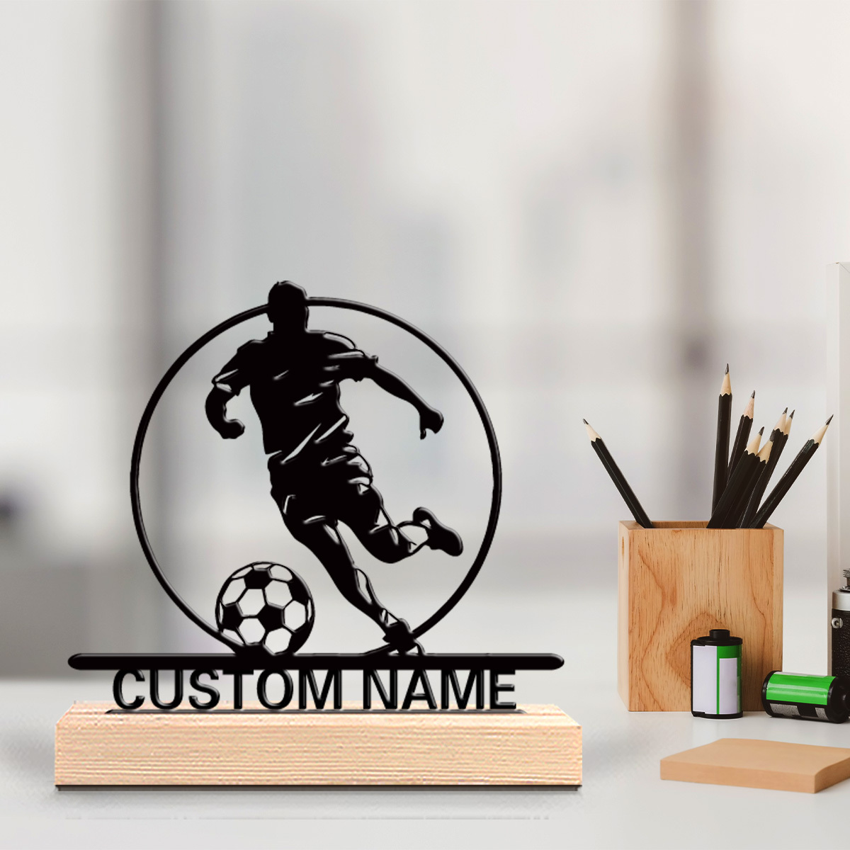 Custom Soccer Player Metal Sta - Office Table Home ulasan dan harga