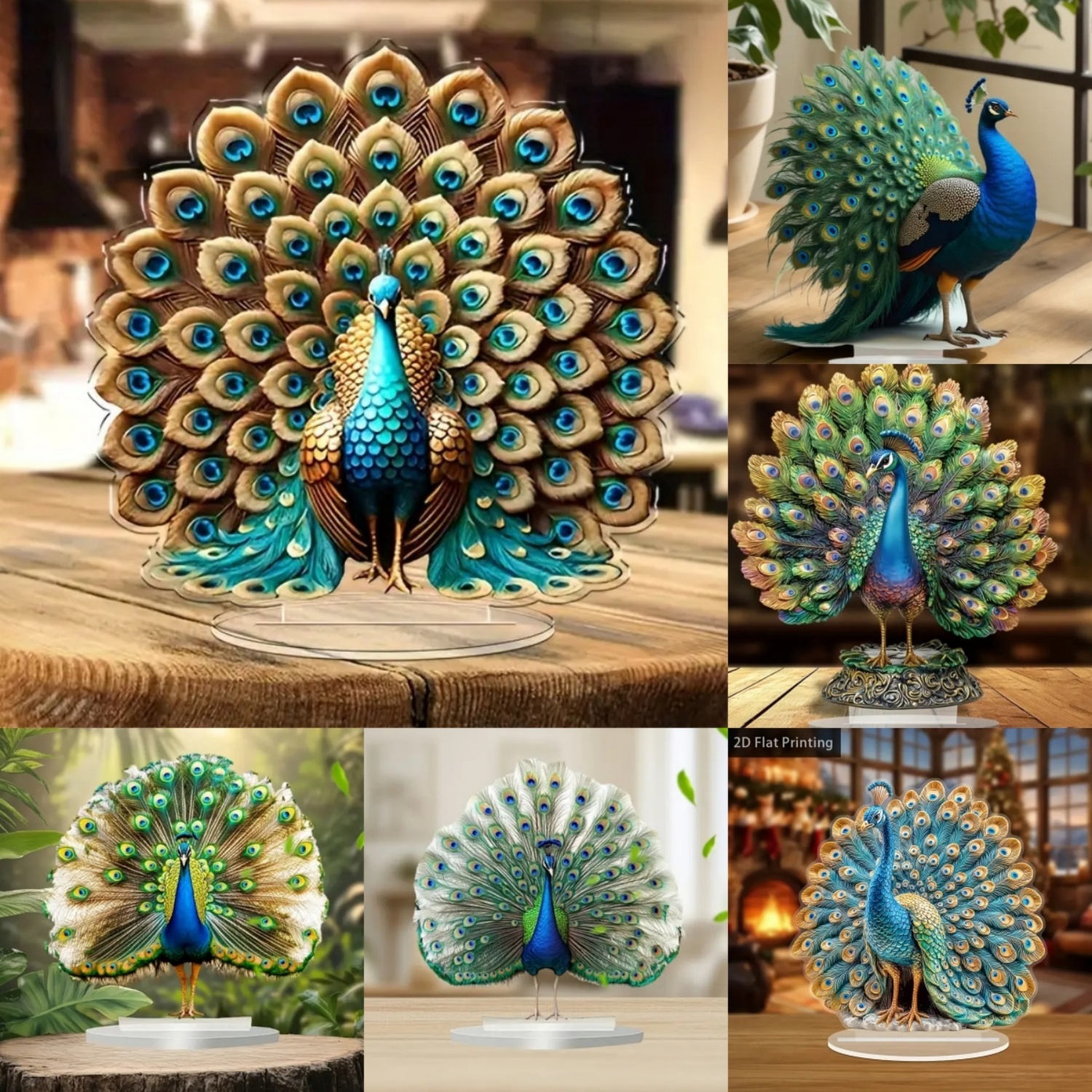 2D Flat Acrylic Peacock Spread - Office Table Home ulasan dan harga