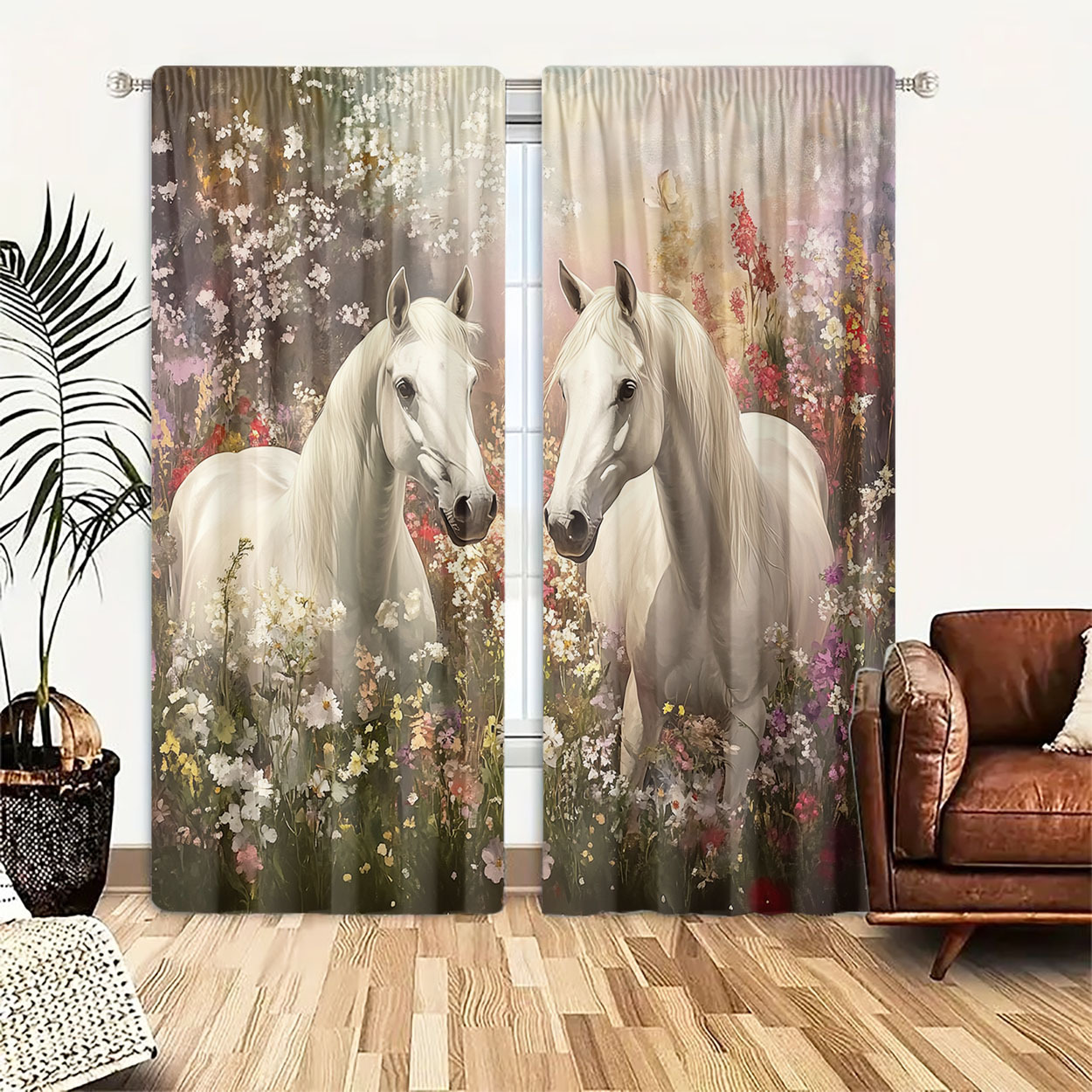 Aesthetic Horse Floral Curtain - Home Office Romance ulasan dan harga
