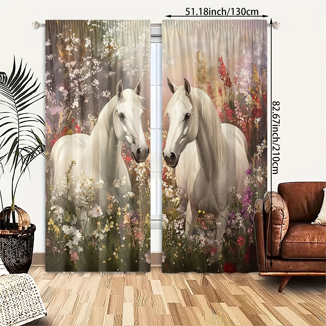 Aesthetic Horse Floral Curtain - Home Office Romance ulasan dan harga