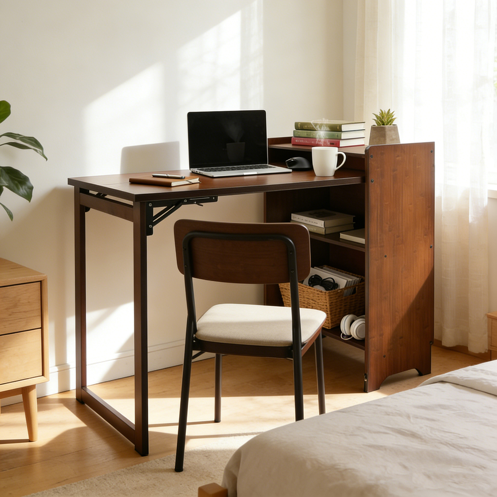 Walnut Color Folding Desk with - Home Office Hideaway Desk ulasan dan harga